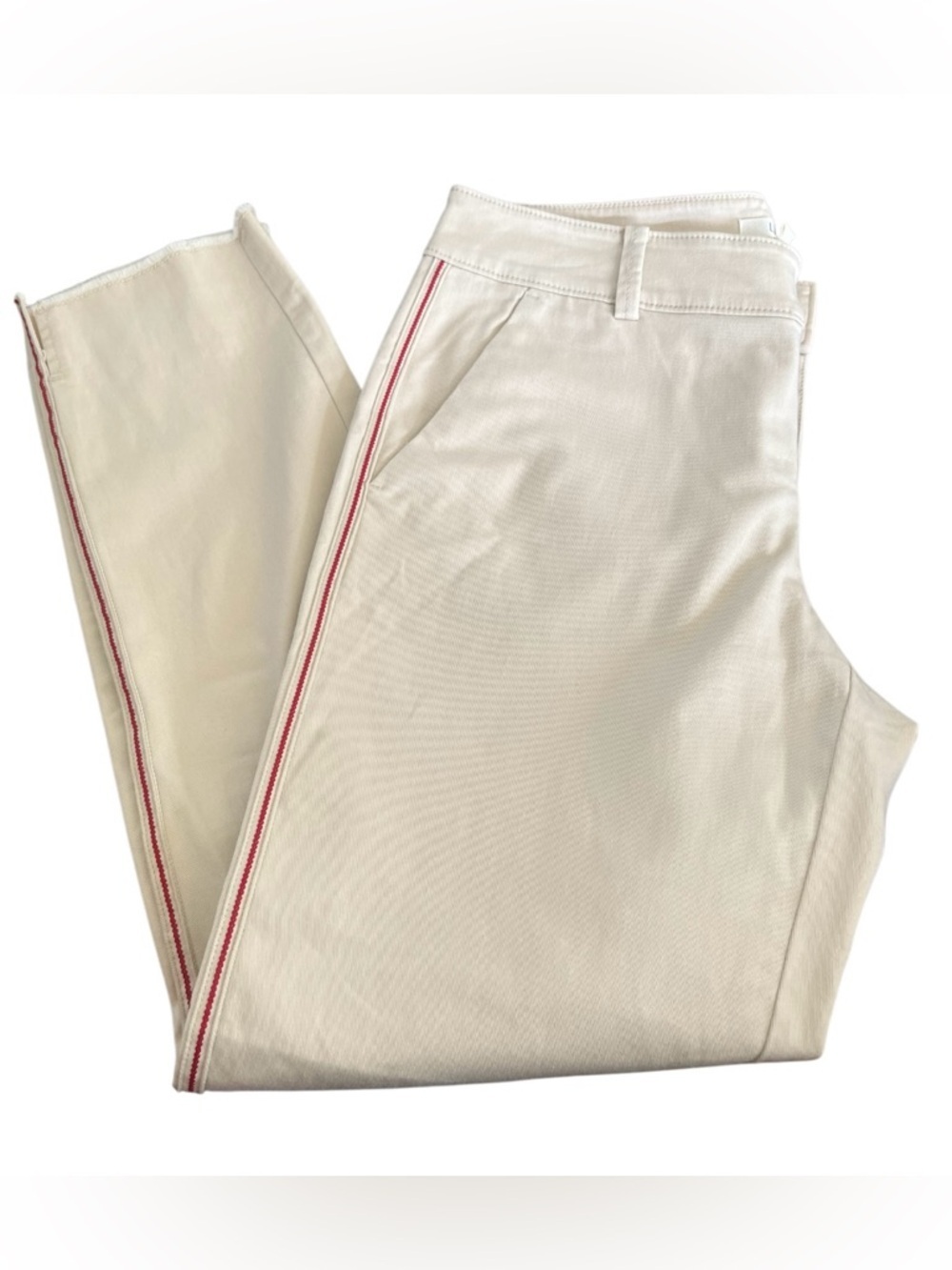 NWOT- LOFT - Cream Pants with Red Stripe Side Detail